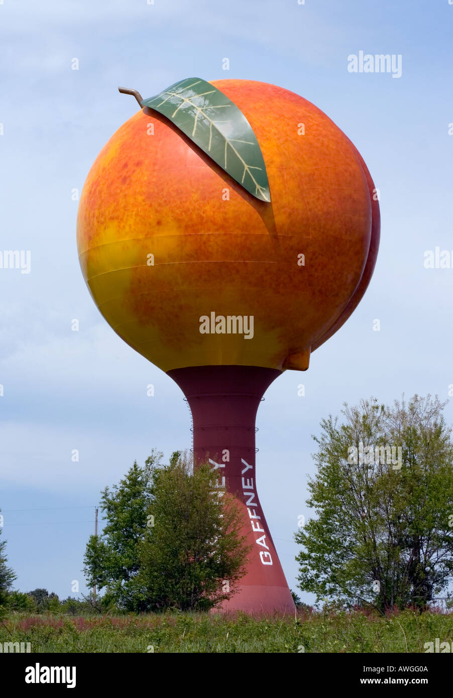 The Giant Peach Water Tower located in Gaffney South Carolina was built in 1981 Stock Photo