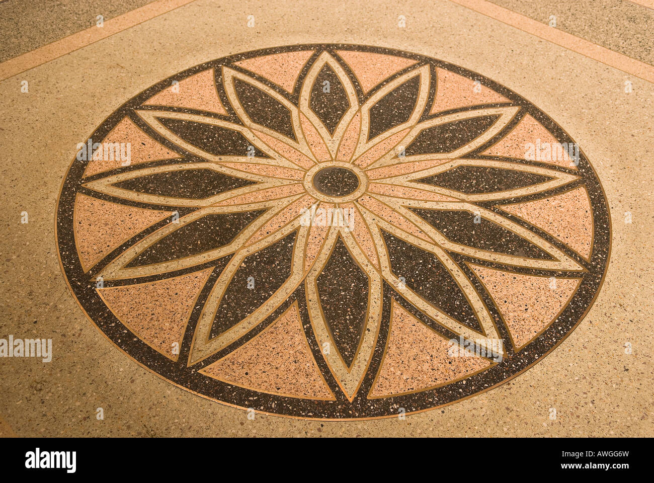 Floor detail of the ticket hall, Nyugati Railway Station, or Nyugati pályaudvar (Western Railway Station) Budapest Stock Photo