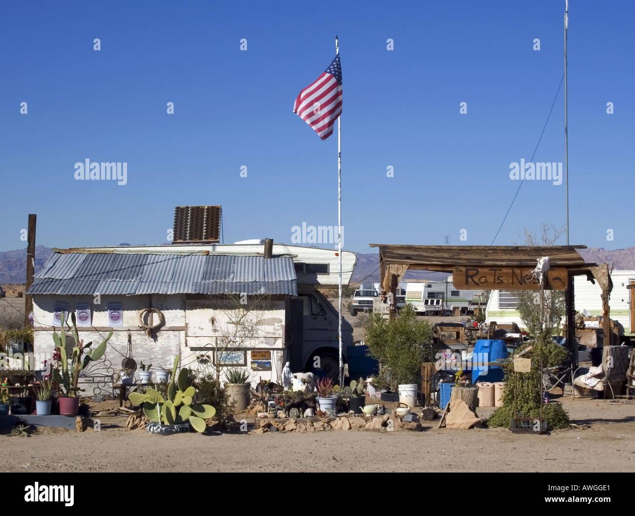 The Rats Nest junk store in Slab City California Stock Photo