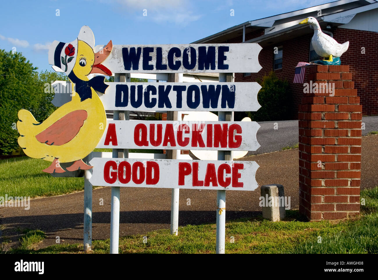 Welcome to Ducktown Tennessee sign is located in the southeastern corner near the borders of North Carolina and Georgia Stock Photo