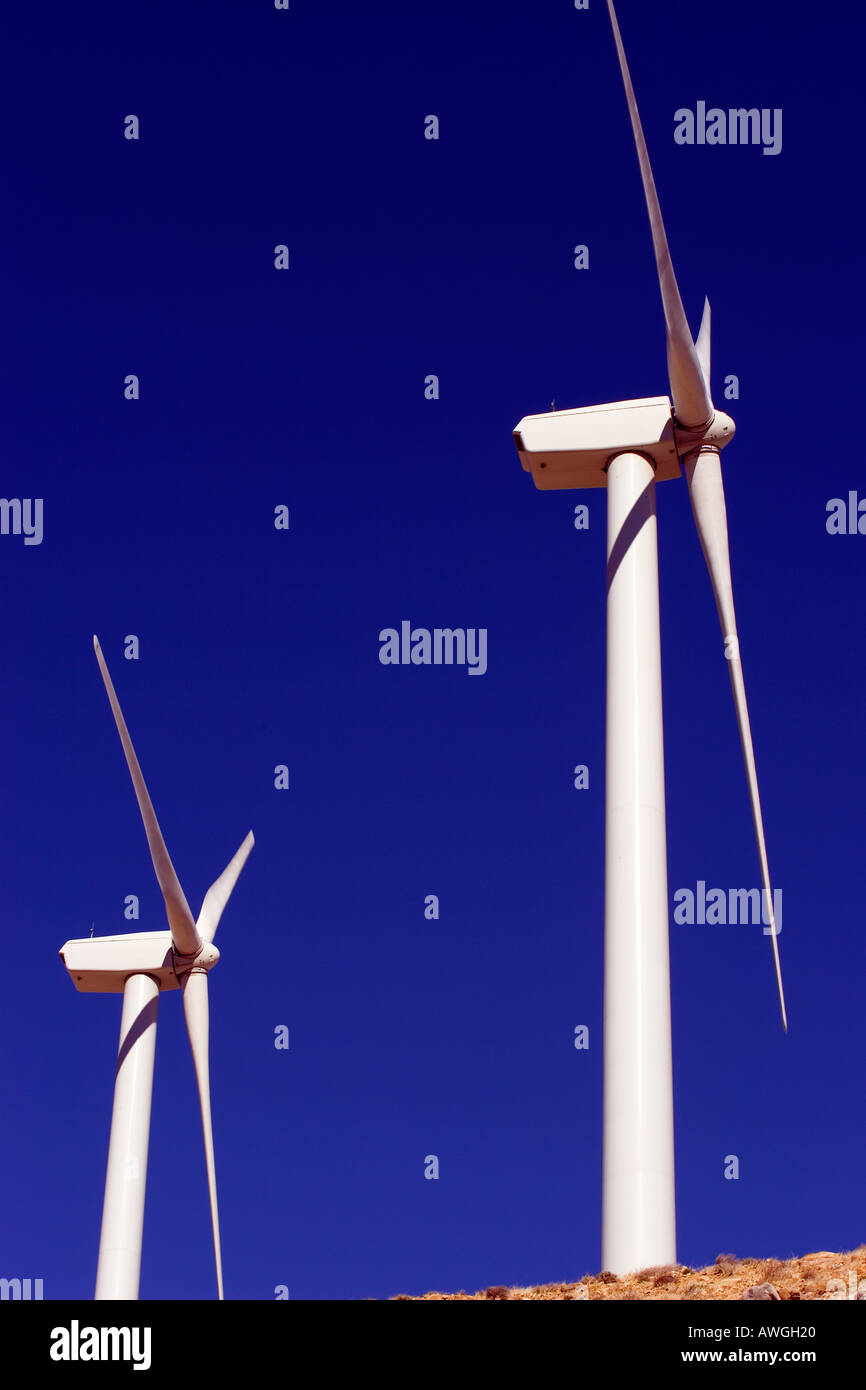 A windmill farm in the desert near Palm Springs California Stock Photo