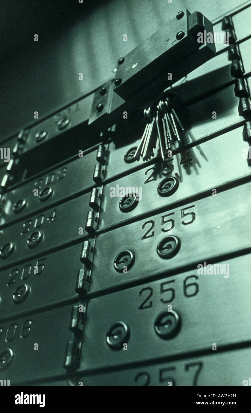 Bank safety deposit boxes and keys Stock Photo Alamy