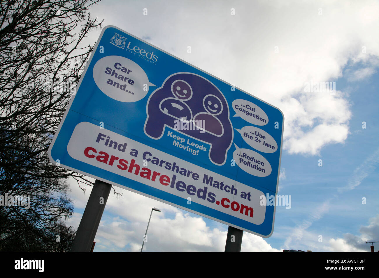 Road sign for Carshare lane in Leeds on the A647 Stock Photo