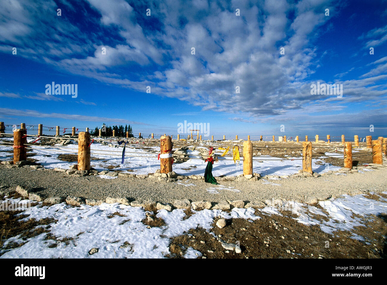 USA, Wyoming, Bighorn Scenic Byway (US 14), Medicine Wheel on Medicine Mountain Stock Photo