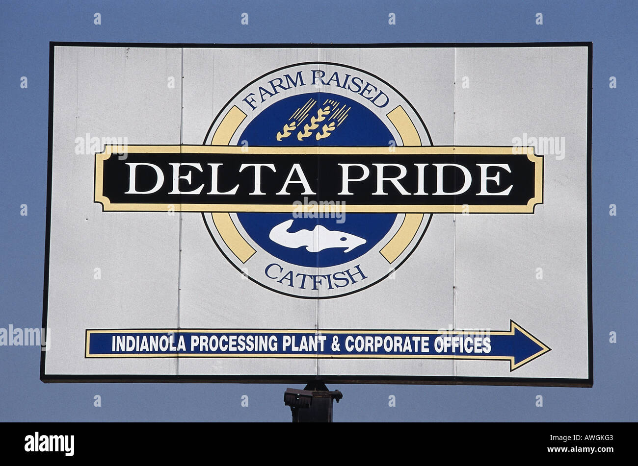 USA, Mississippi Delta, Indianola, Delta Pride, sign for largest catfish processing company in Mississippi Stock Photo