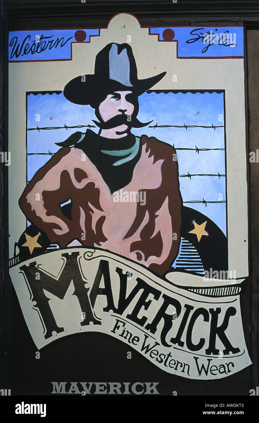 USA, Texas, Fort Worth, Stockyard District, advertisement for Maverick Fine Western Wear Stock Photo