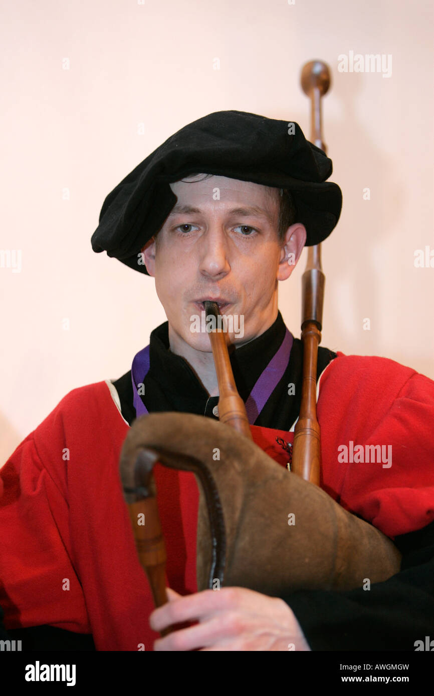 costume old English musician music drum pipe wooden instrument culture