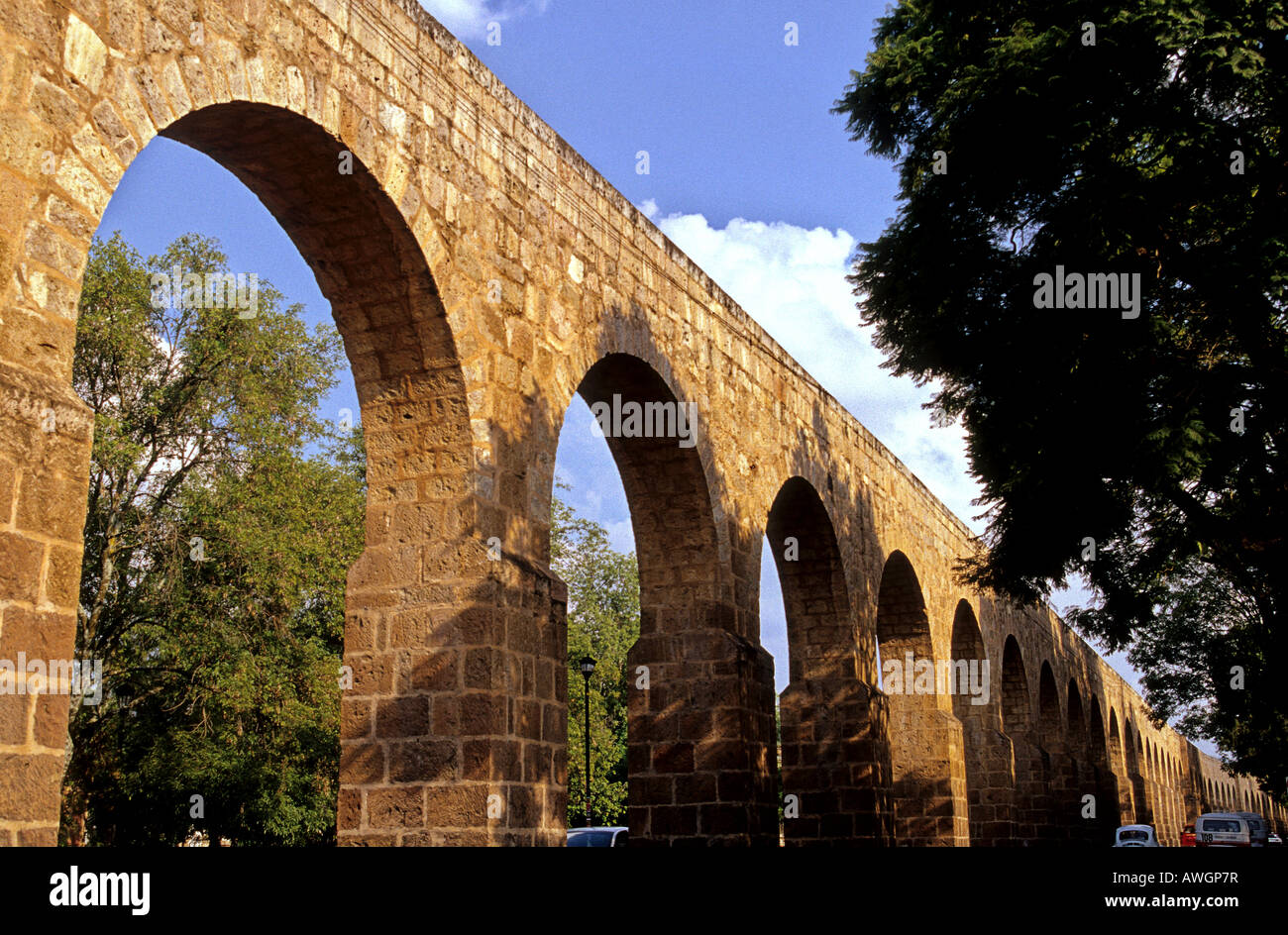 18th century aqueduct running parrelel to Av Acueducto in the colonial town of Morelia Michoacan state Mexico Stock Photo