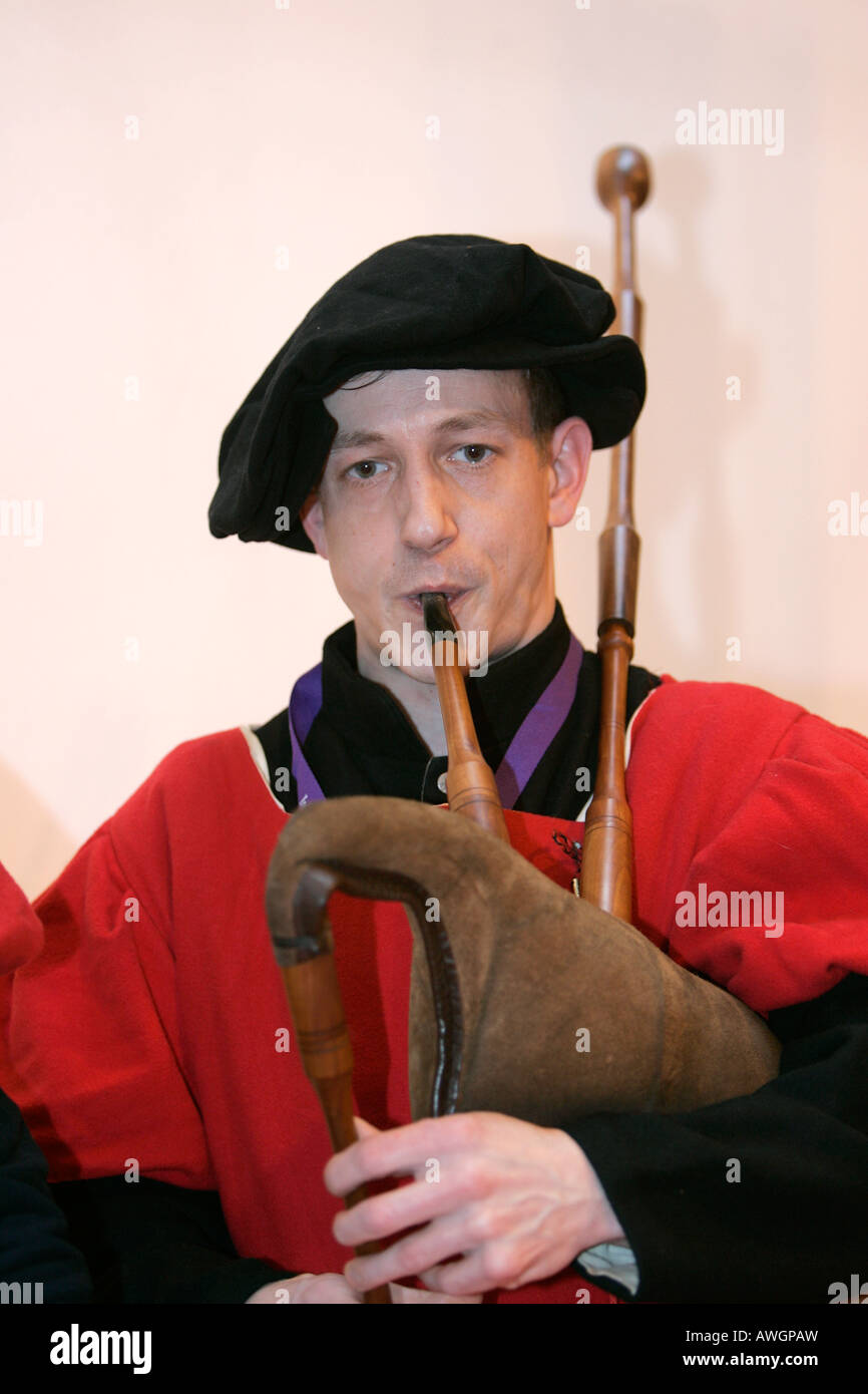 costume old English musician music drum pipe wooden instrument culture history heritage past