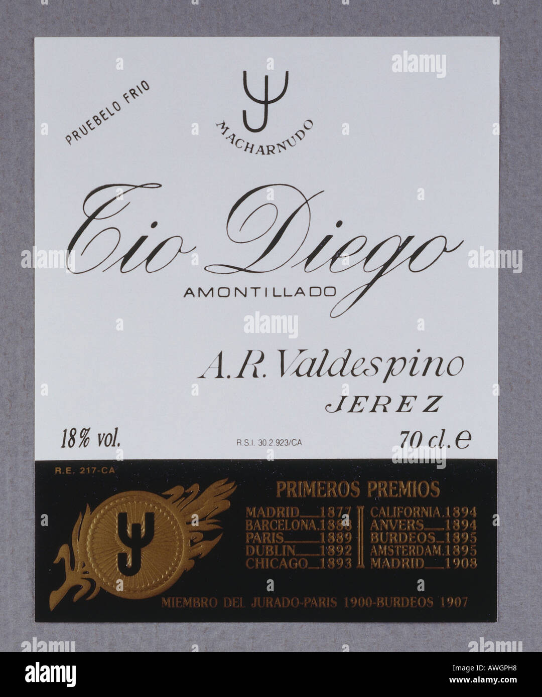 Tio Diego Amontillado Sherry Label Stock Photo - Alamy