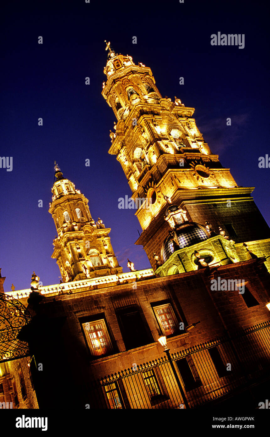 Exterior of the 17th century Herrerresque Baroque and neo classically styled Cathedral in the city of Morelia Michoacan state Stock Photo