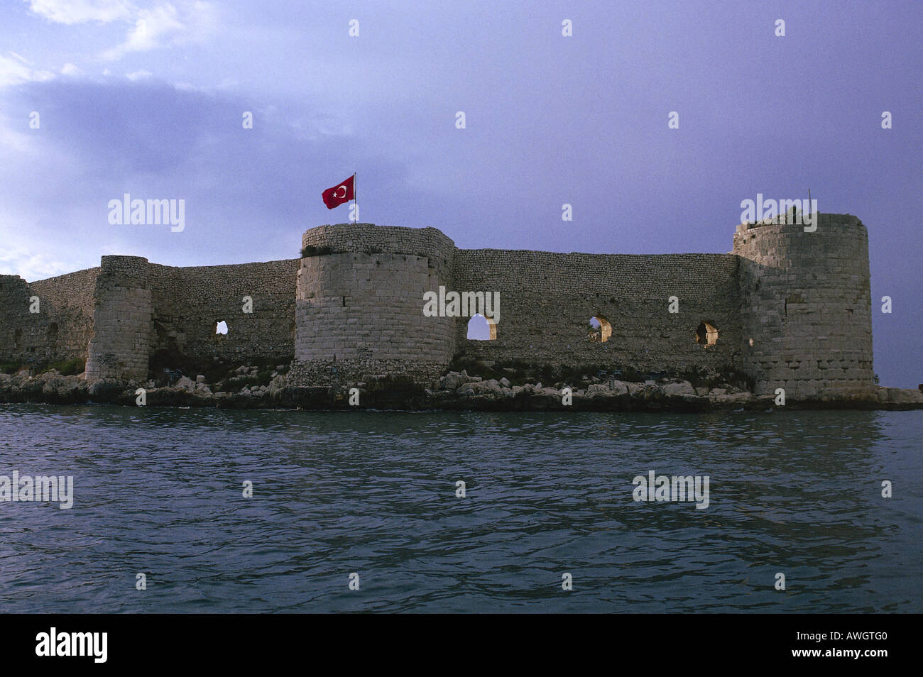 Turkey, Eastern Mediterranean Coast, flag flying above ramparts of
