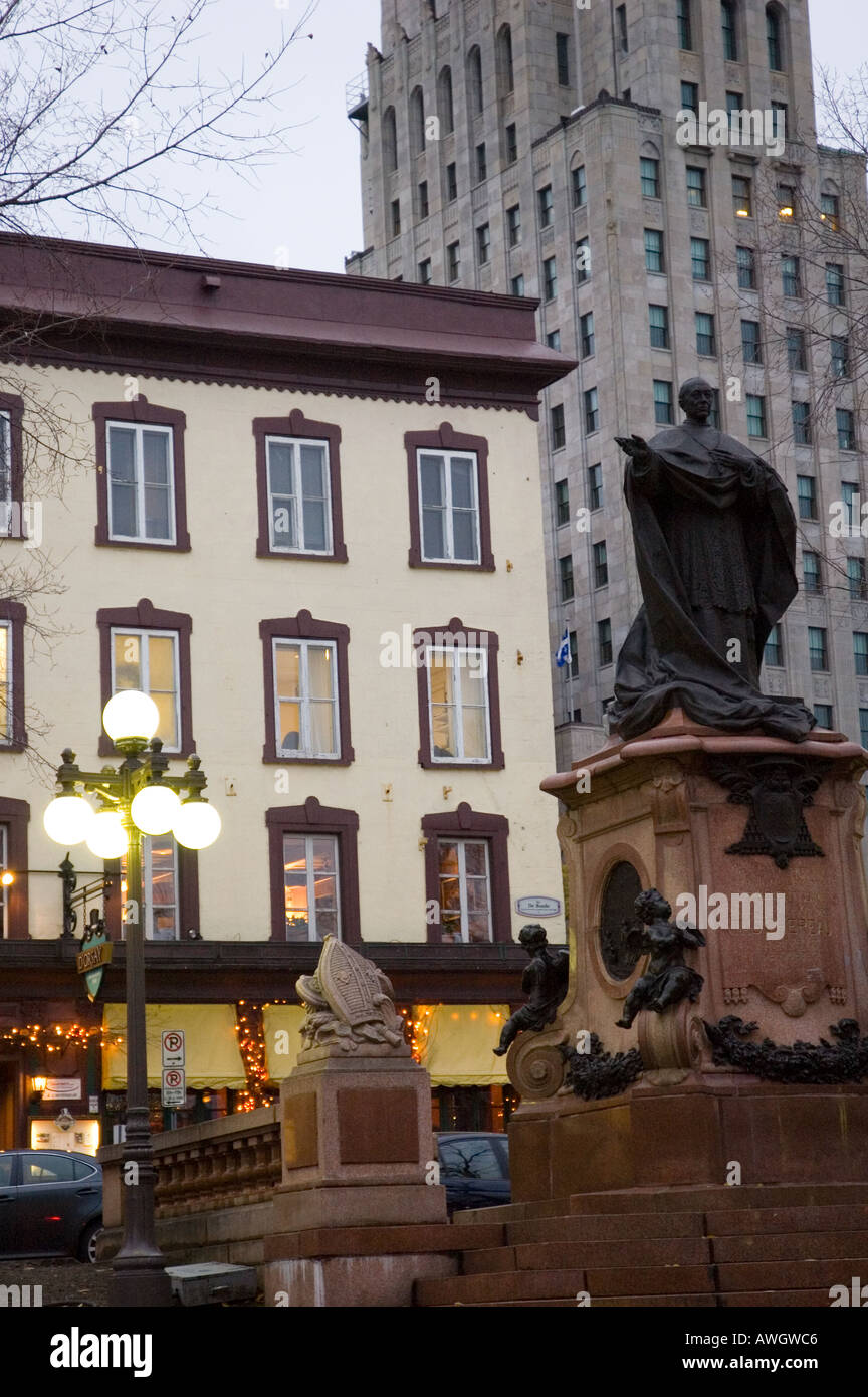 Centre Of Old Quebec City With Statue And Skyscraper Behind - 