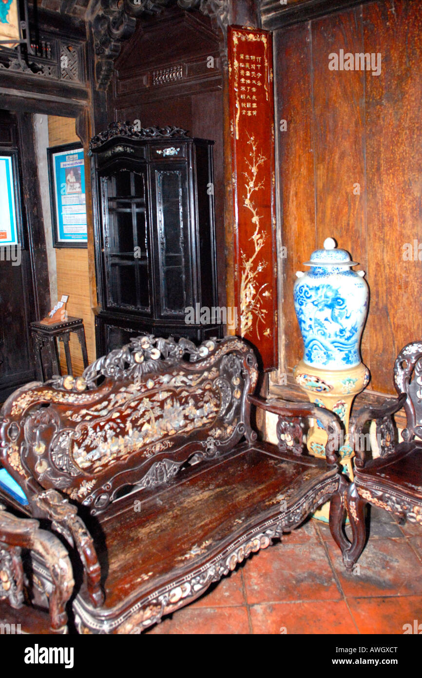 Asia Far East Vietnam Hoi An , Tan Ky House , traditional old Chinese mahogany furniture inlaid with mother of pearl in merchant traders house Stock Photo