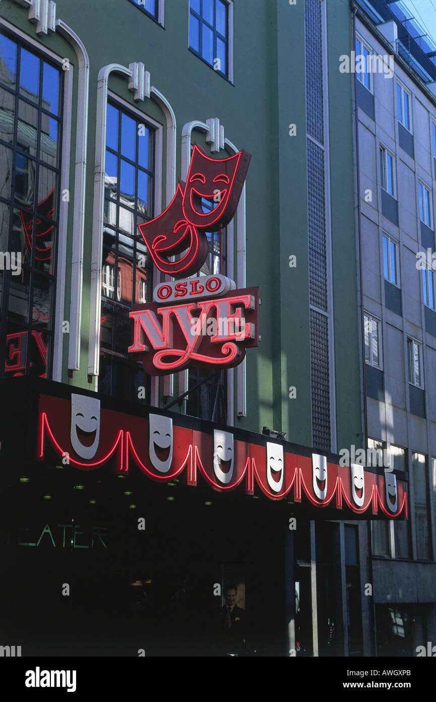 Norway, Central Oslo East, Oslo Nye Teater, neon sign above entrance to Oslo  New Theater Stock Photo - Alamy