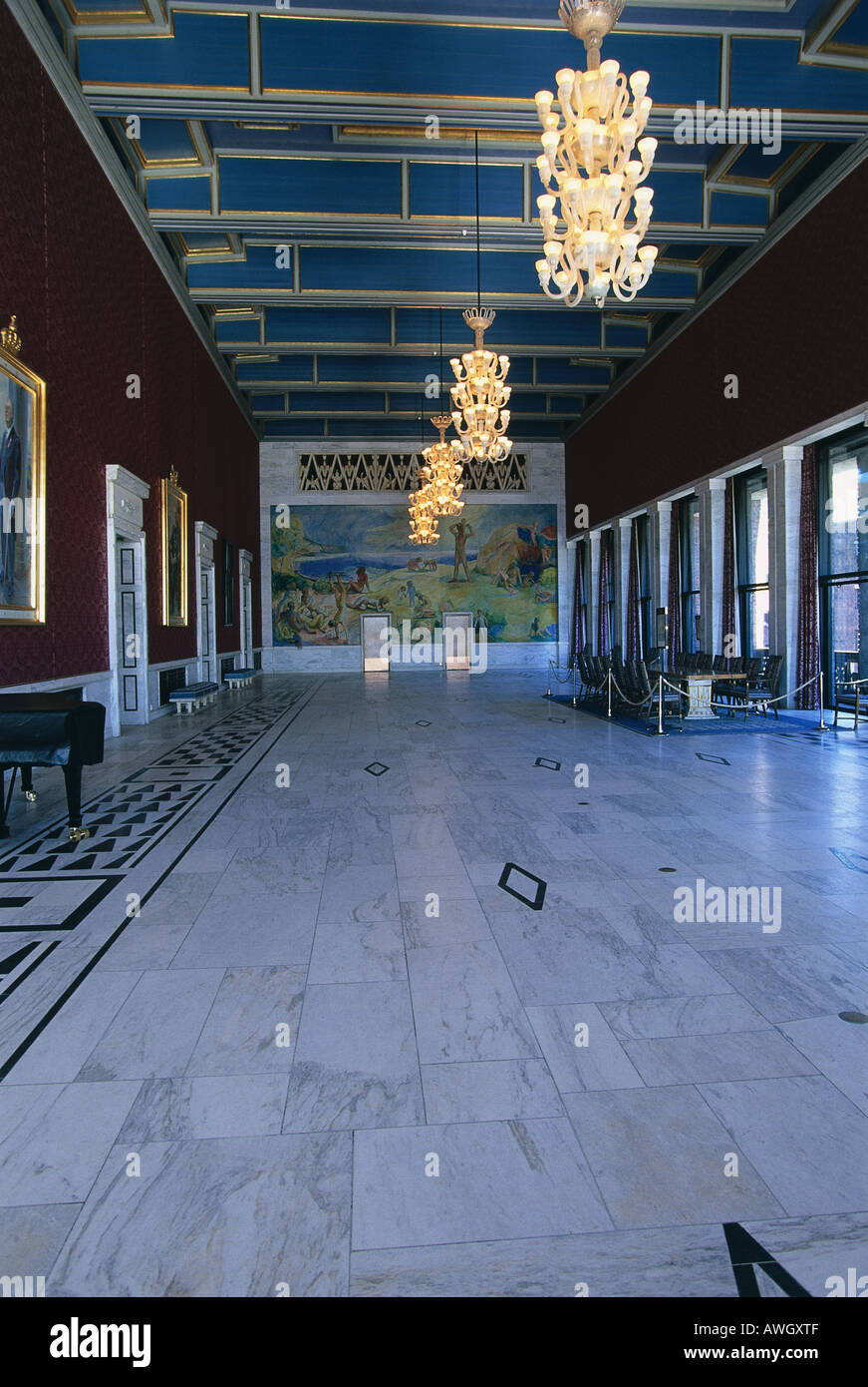 Norway, Central Oslo West, Radhuset, Bankettsalen, interior of ...