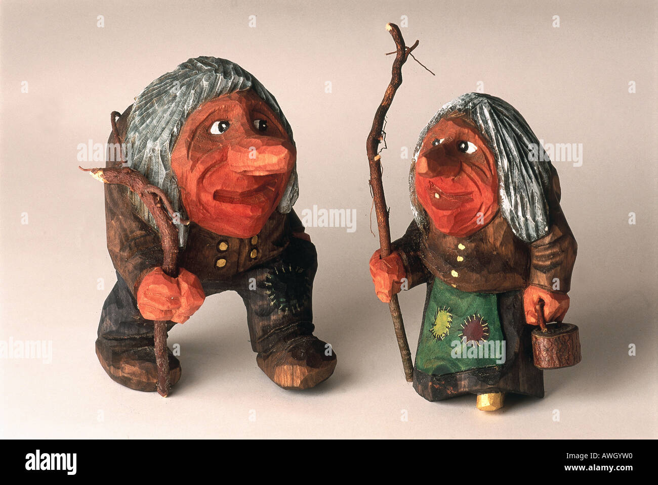 Norway, carved wooden trolls from Norwegian legends Stock Photo
