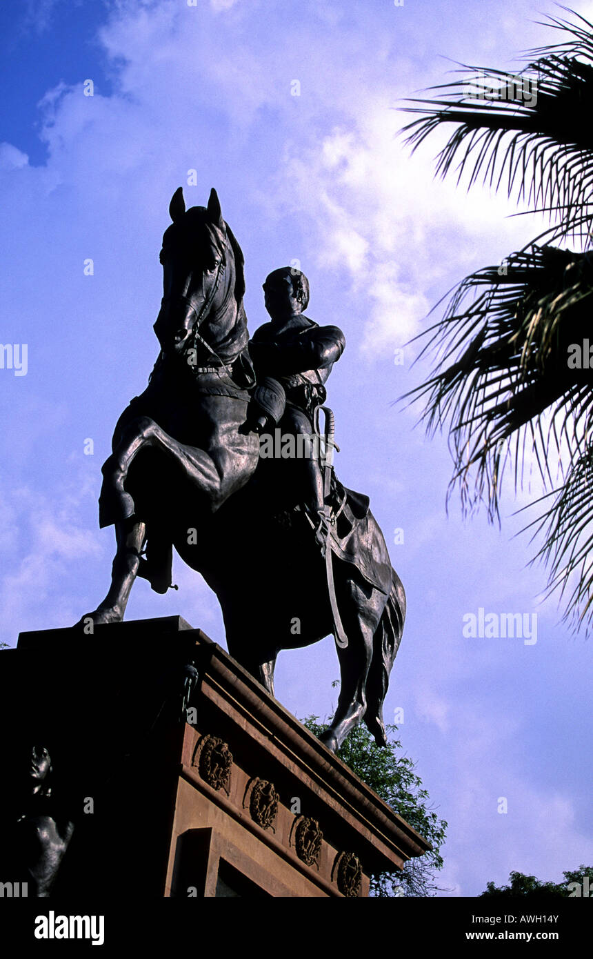 Equestrian statue of Patriota Morelos on Plaza Morelos in the colonial city of Morelia Michoacan state Mexico Stock Photo