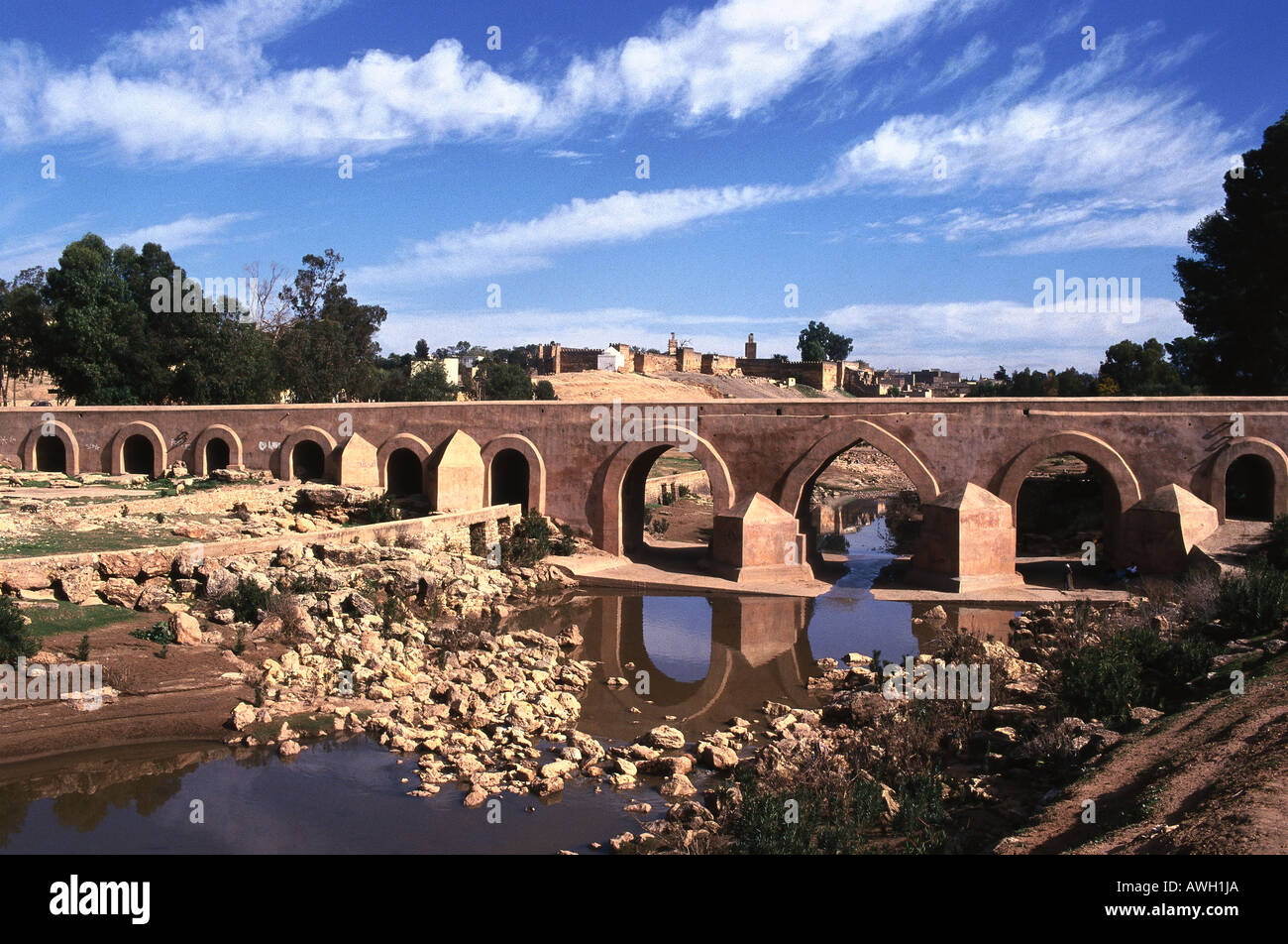Morocco, Middle Atlas, Kasba Tadla, tenspan bridge over Wadi Oum Stock