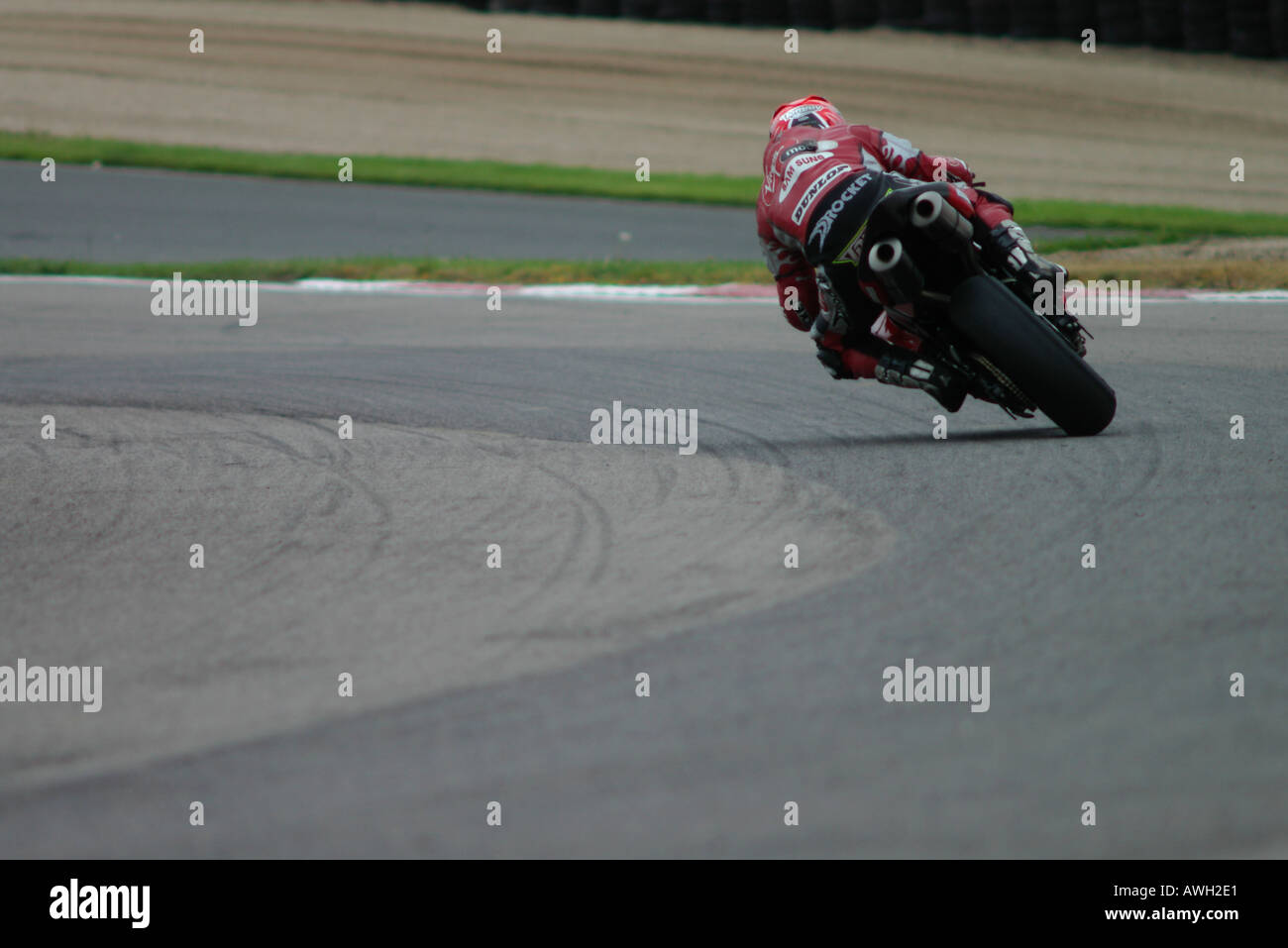 British superbike motorcycle rider in race action at Mallory Park Leicestershire UK Stock Photo