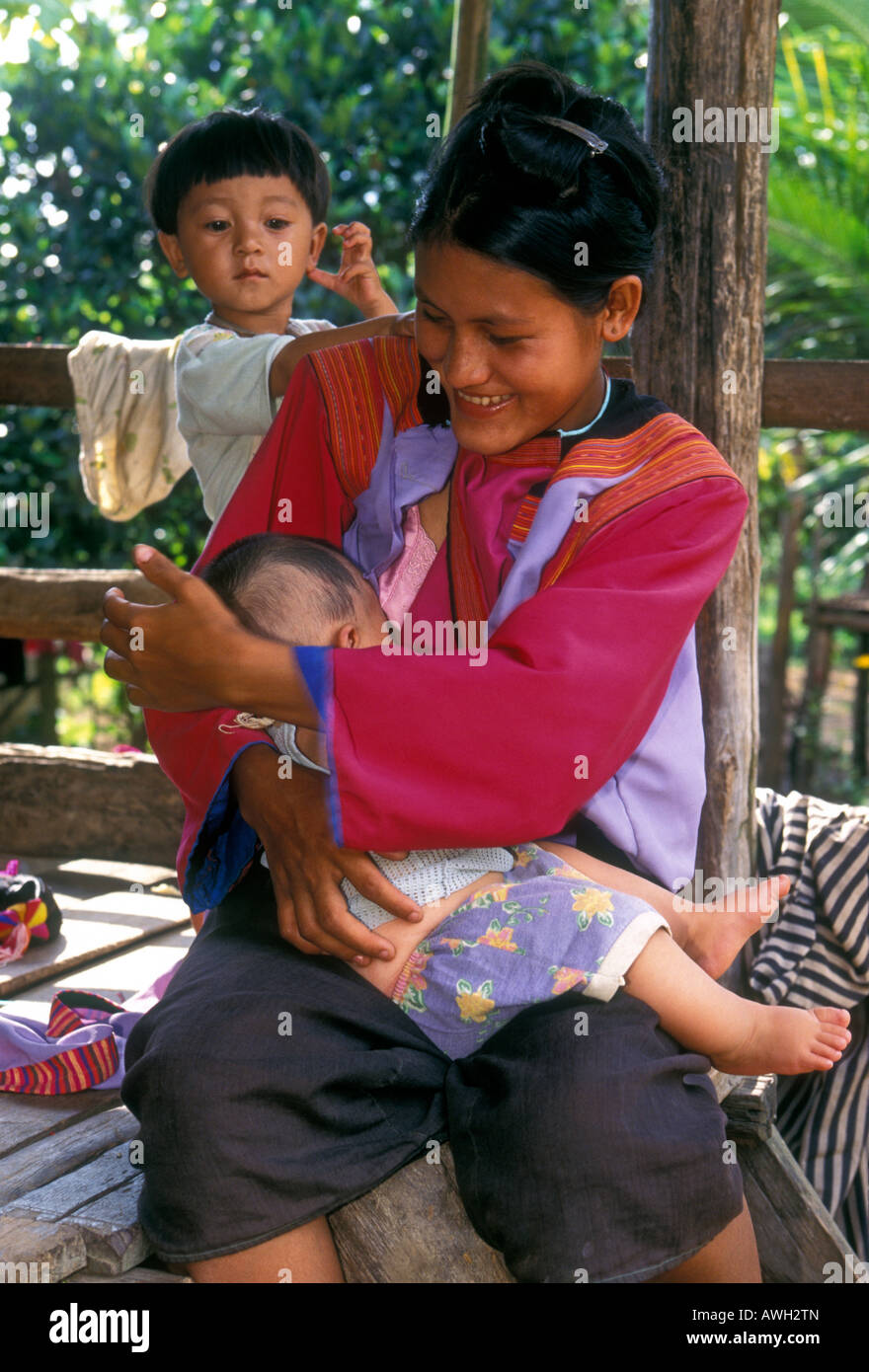 Lisu mother and children, mother breastfeeding baby, ethnic minority