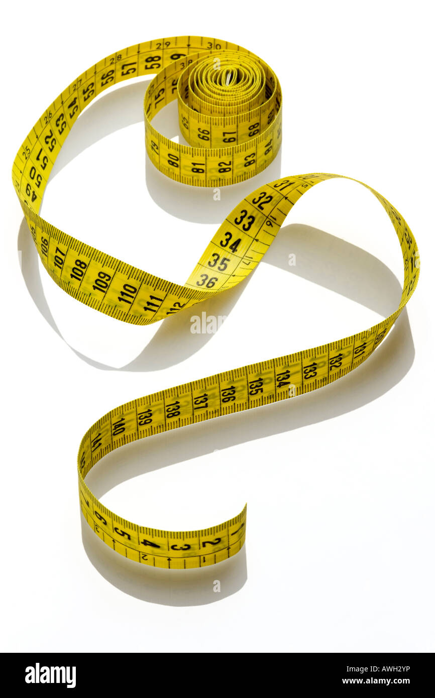 yellow tape measure on white Stock Photo