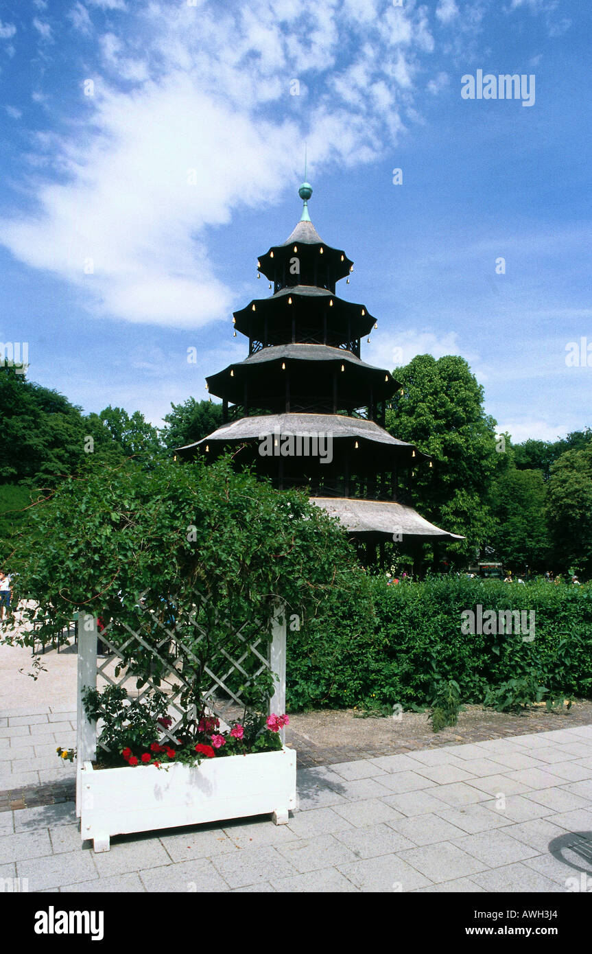 Germany, Bavaria, Munich, Englischer Garten, Chinese Tower (1789-90) built as viewing tower and bandstand Stock Photo