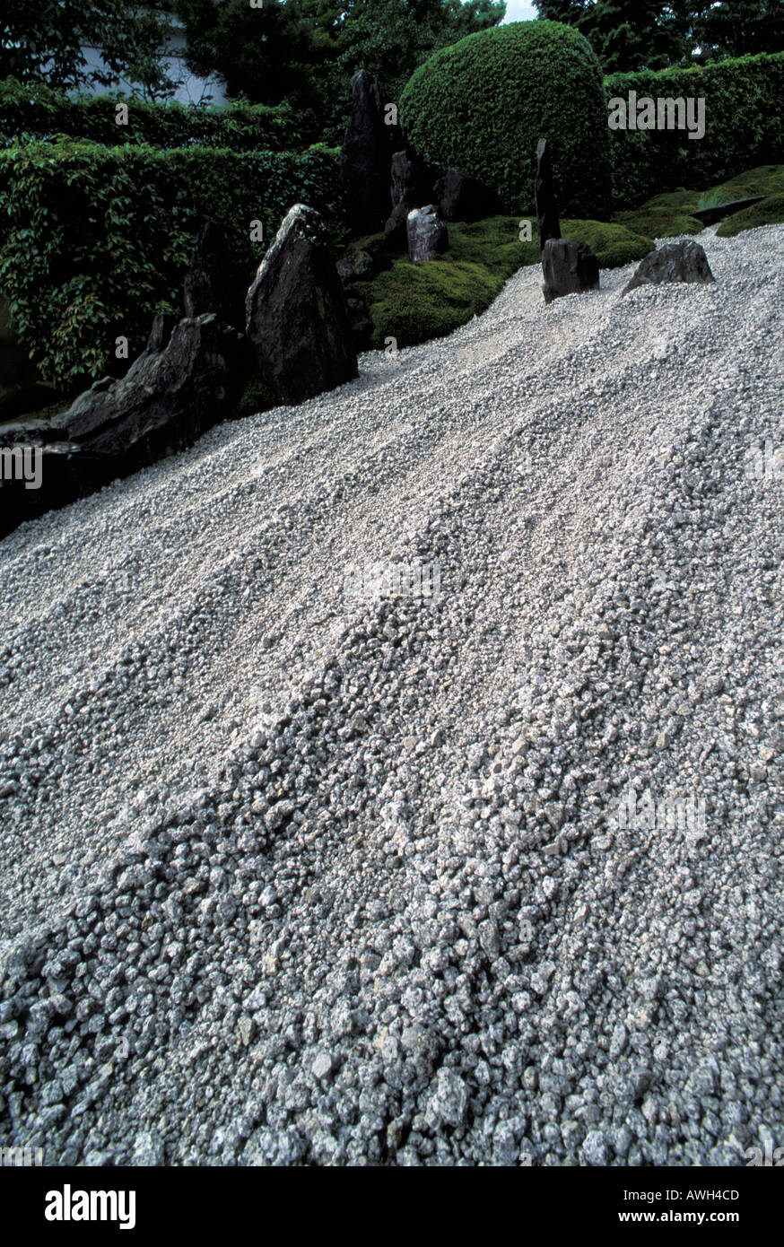 Raked gravel in Zuiho in Zen garden Kyoto Japan Stock Photo