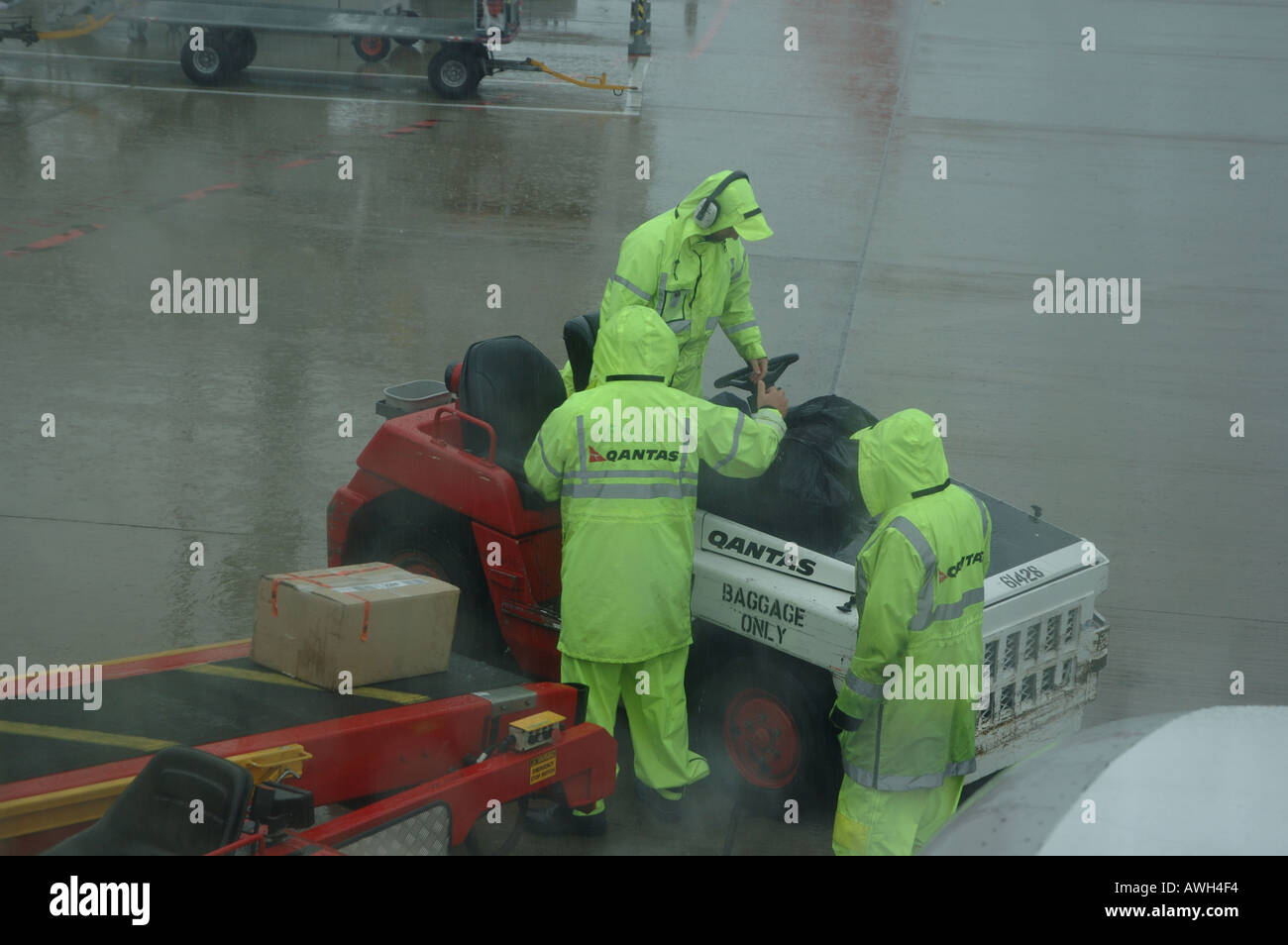 baggage handlers loading bags Brisbane airport Queensland Australia dsc