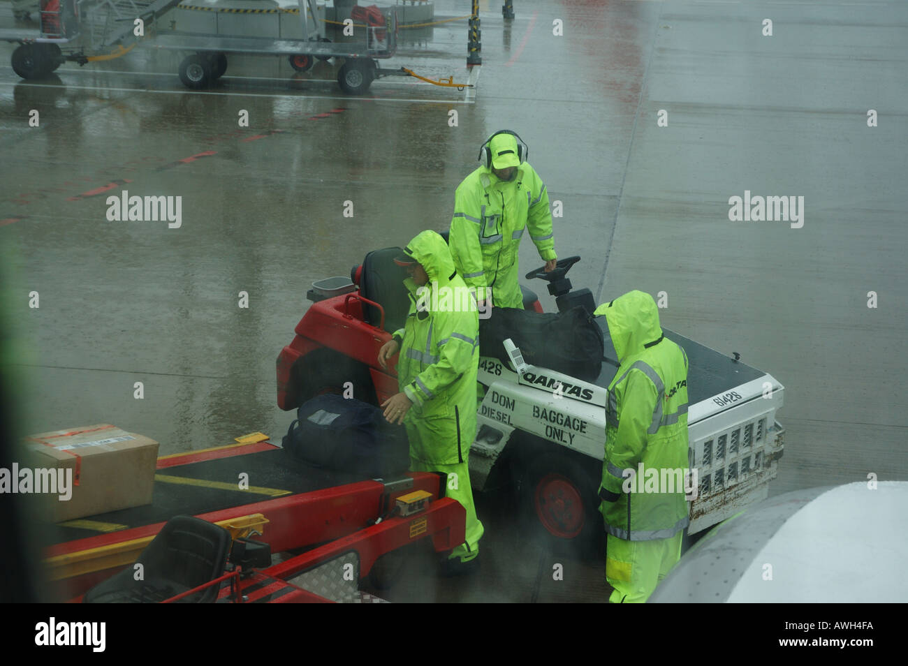 baggage handlers loading bags Brisbane airport Queensland Australia dsc