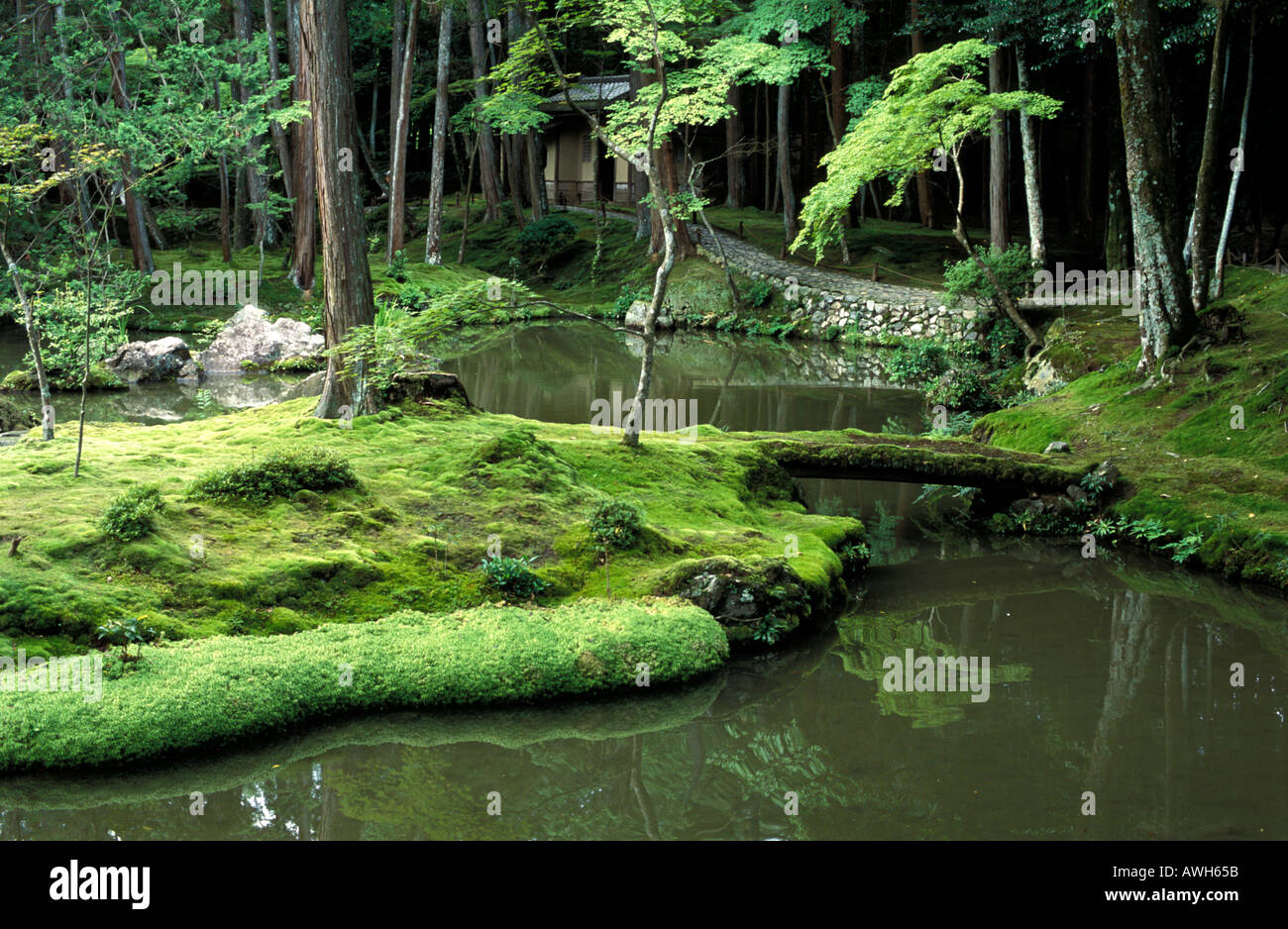 Zen garden of Saiho ji Moss Temple Kokedera Kyoto Japan Stock Photo