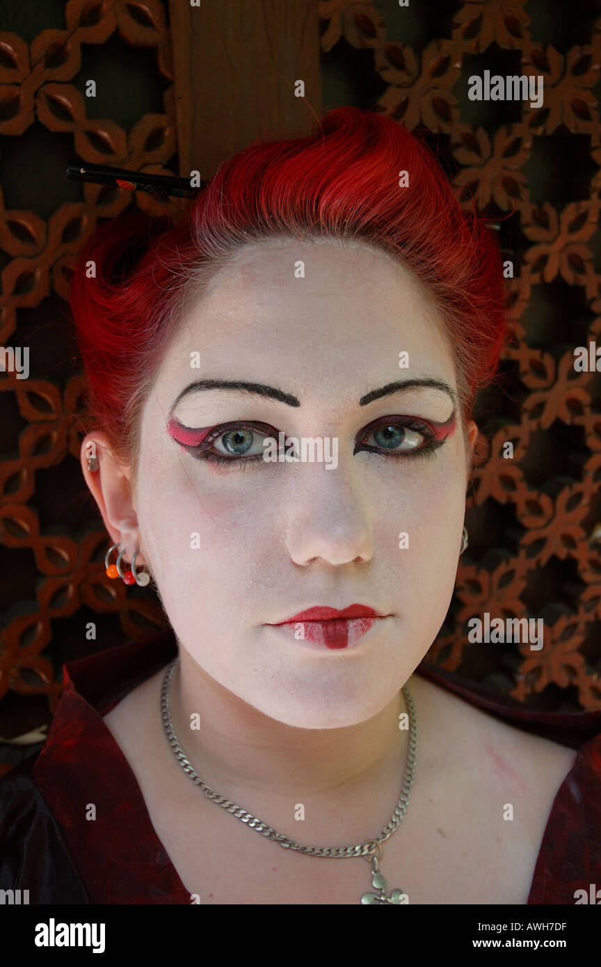 young European Goth dressed as Japanese geisha girl dsc 7109 Stock Photo