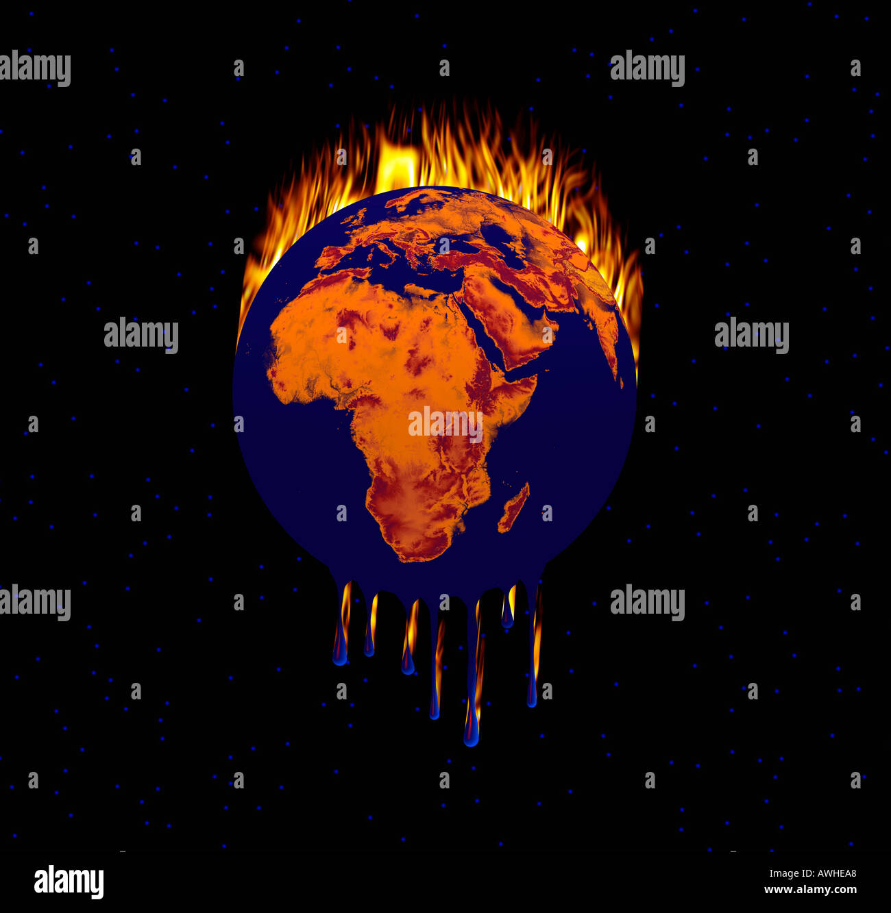 Concept of Global Warming, with Planet Earth on Fire Stock Photo - Alamy