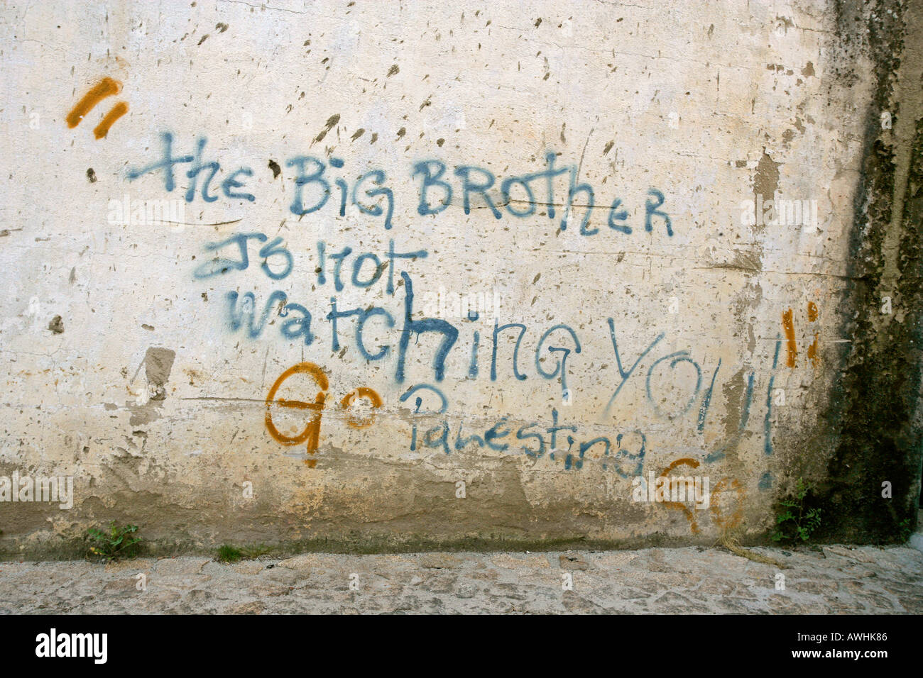 A pro Palestinian slogan sprayed on a wall as graffitti Stock Photo