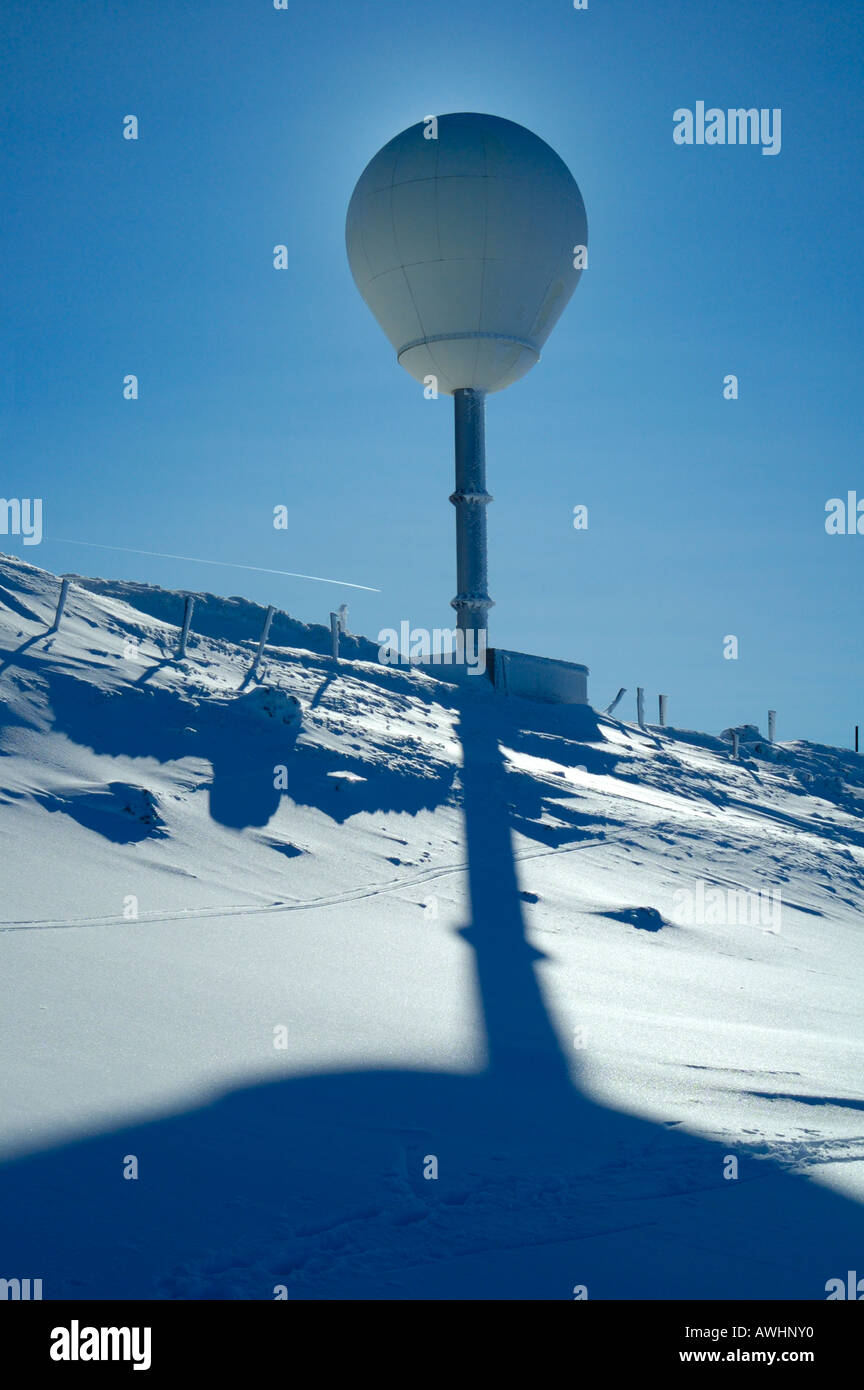 Radar aerial on the summit of La Dole, highest peak in the Swiss Jura mountains Stock Photo