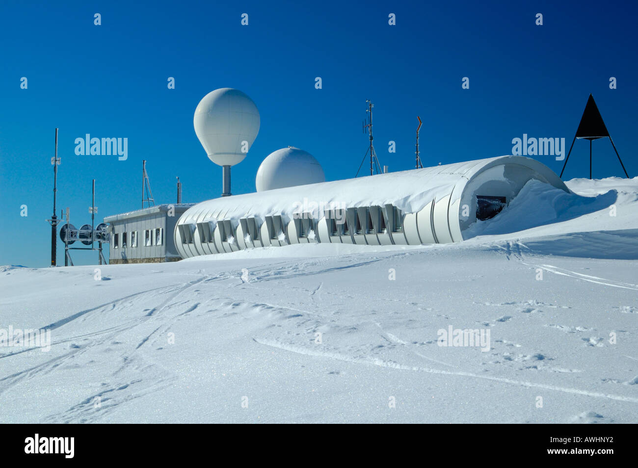 The air traffic control base at the summit of La Dole, highest mountain in the Swiss Jura Stock Photo