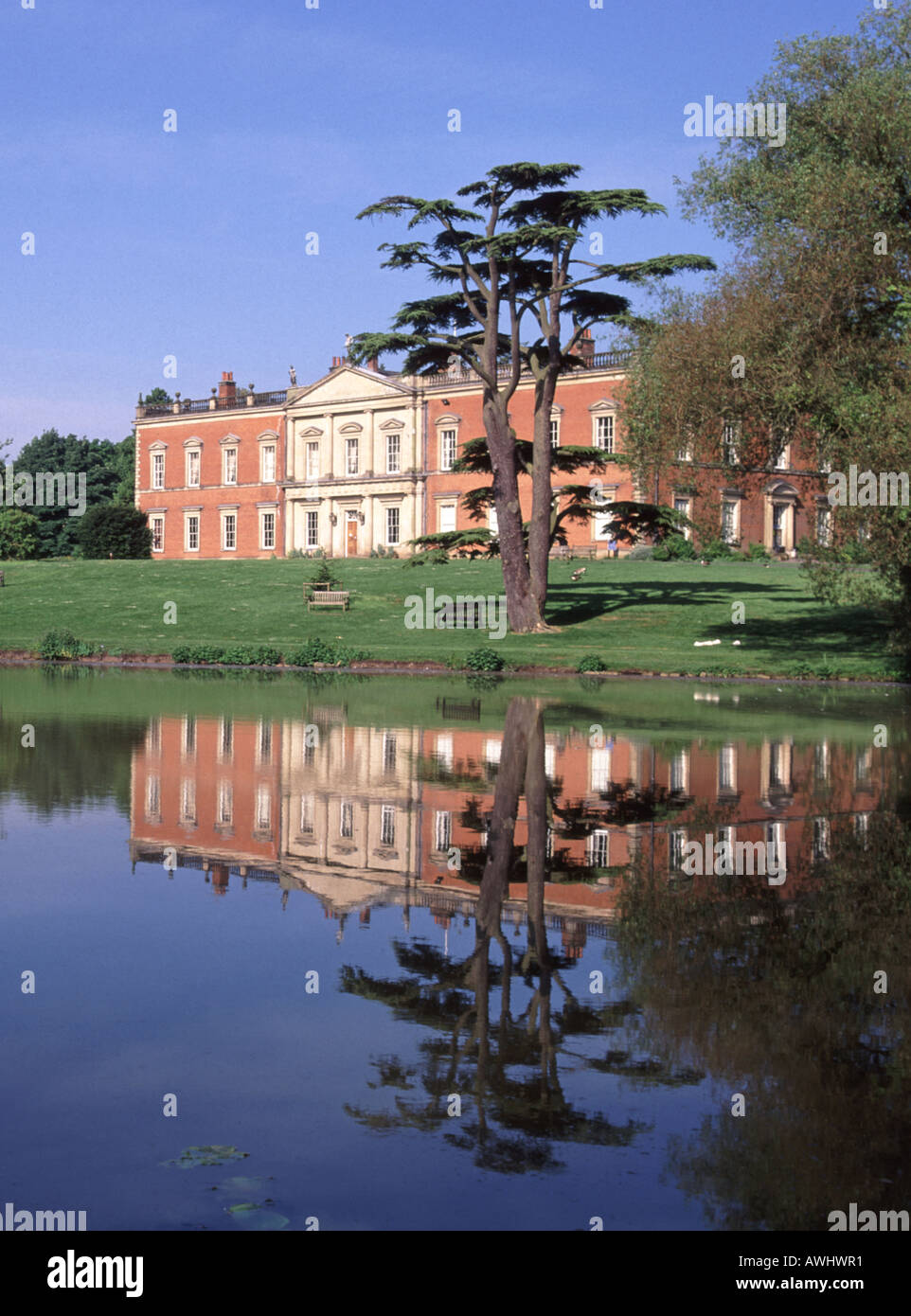 Lake landscape reflection Staunton Harold Hall 18th century country house listed