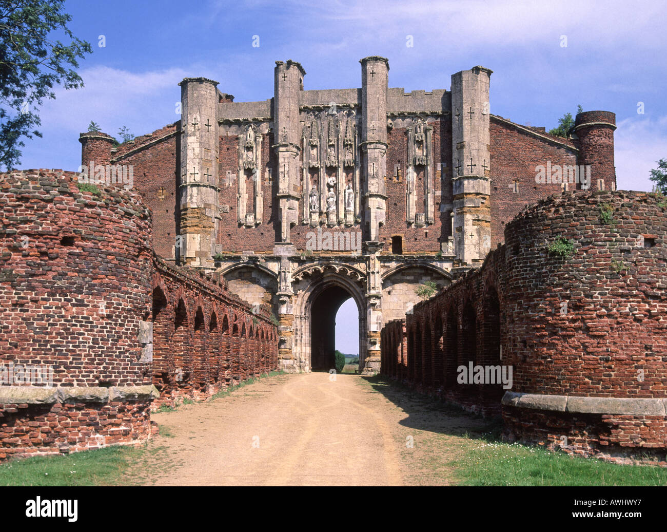 Ornate brick built fortified historical gatehouse entrance & approach