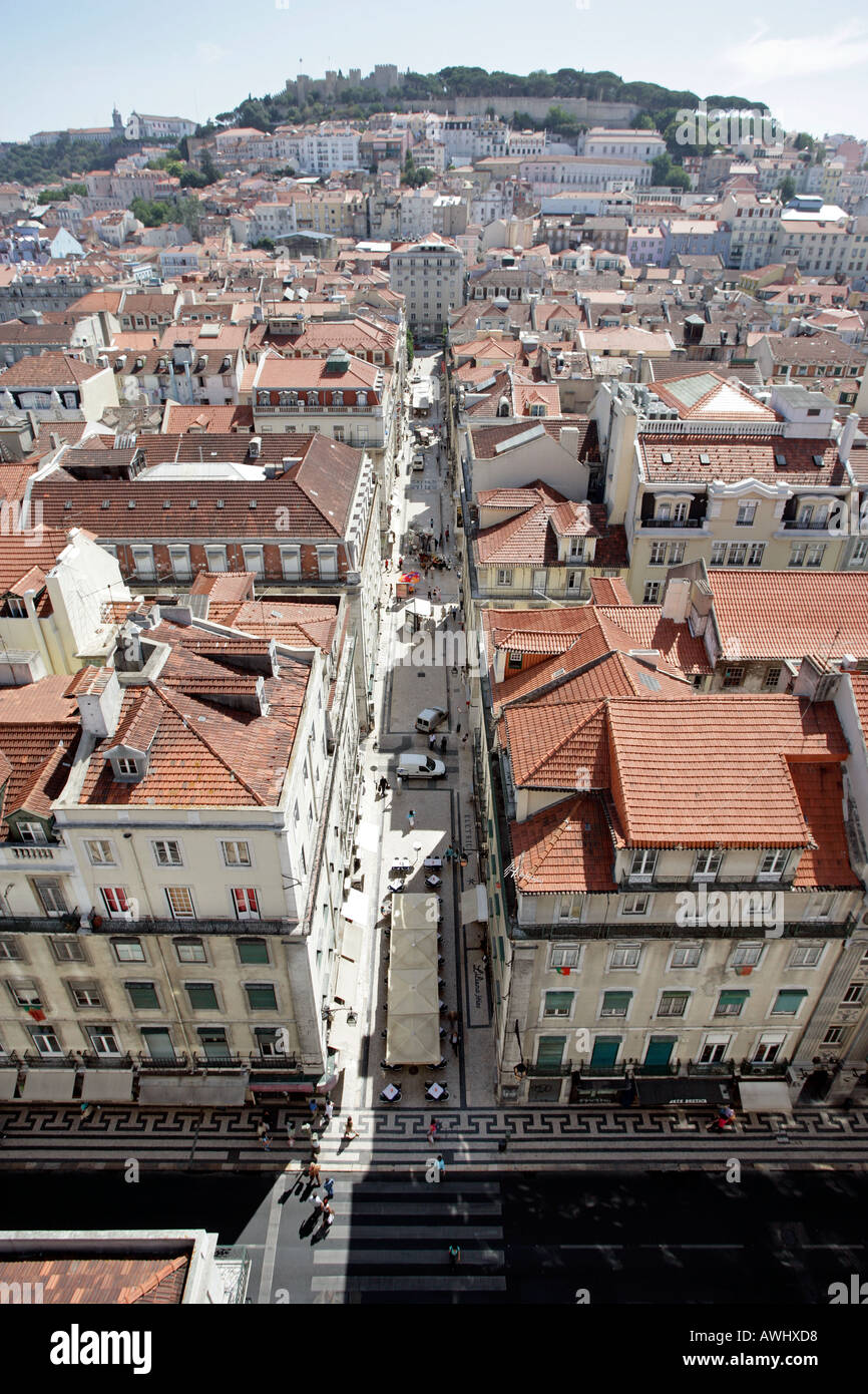 Looking from Lisbon s Baixa district into Alfama and Sao Jorge Castle Stock Photo