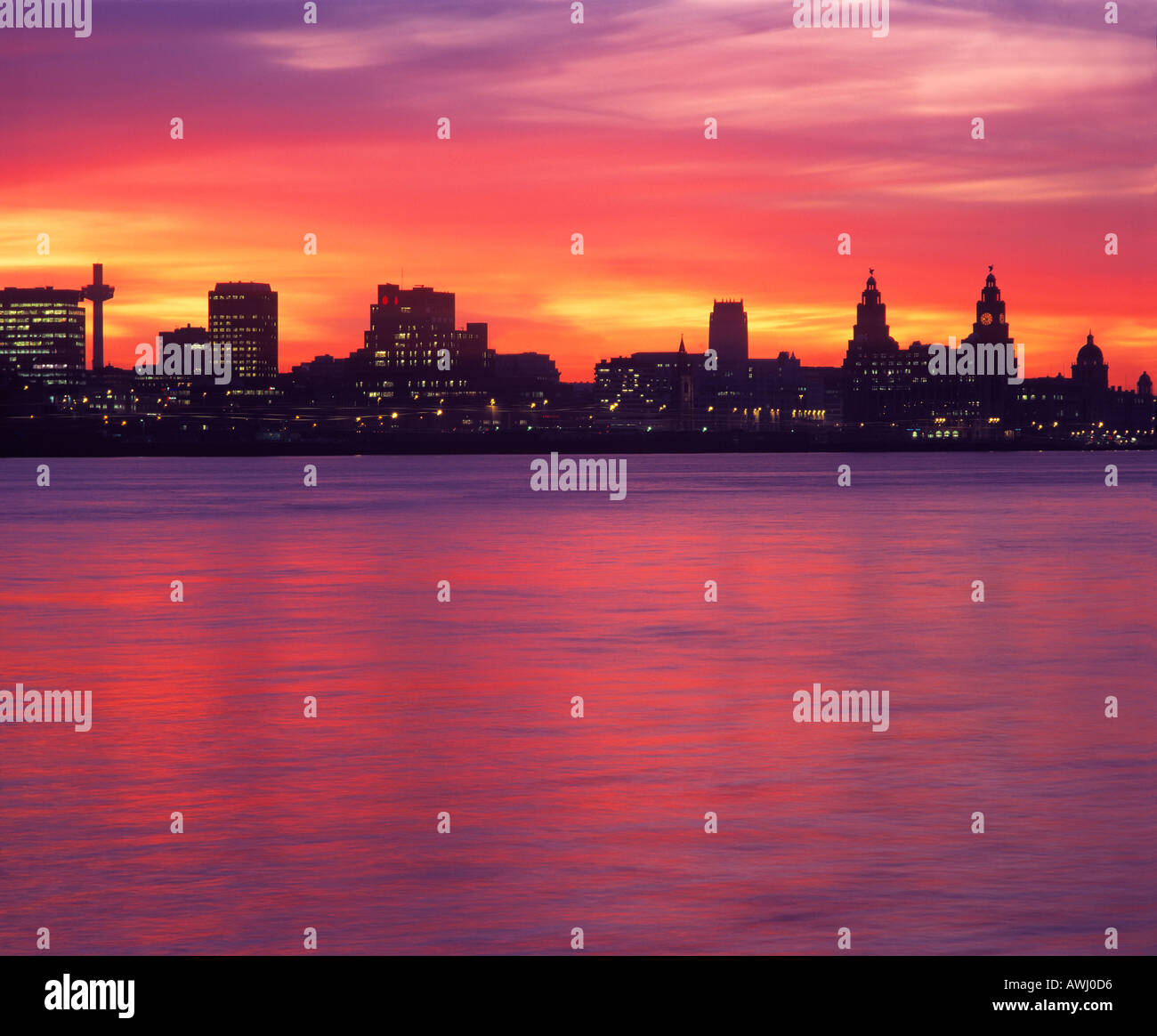 Sunrise Liverpool Waterfront from River Mersey Stock Photo