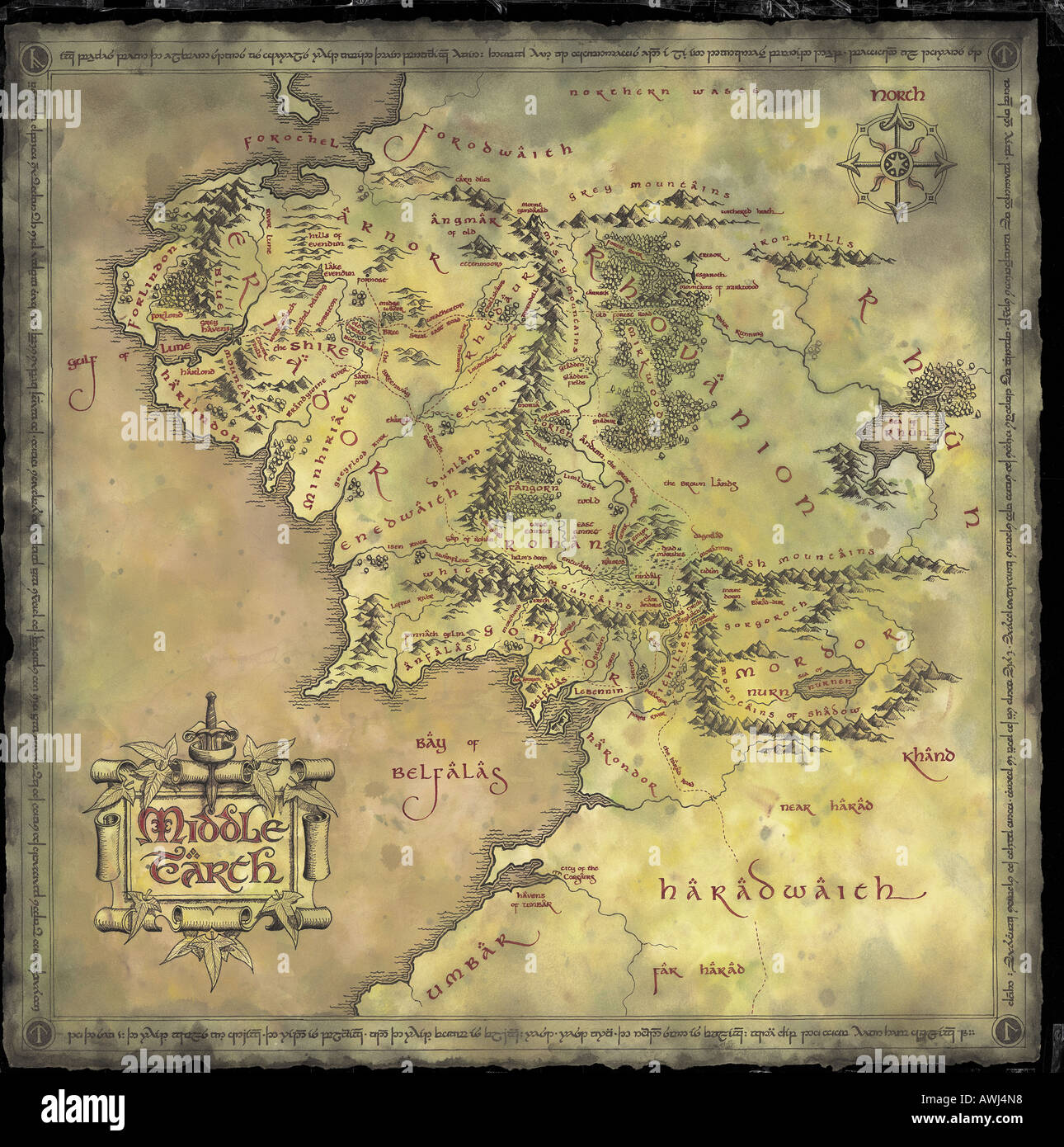 LORD OF THE RINGS : THE FELLOWSHIP OF THE RING  2001 Entertaiment/NewLine film - map of Middle Earth - nb Editorial use only Stock Photo