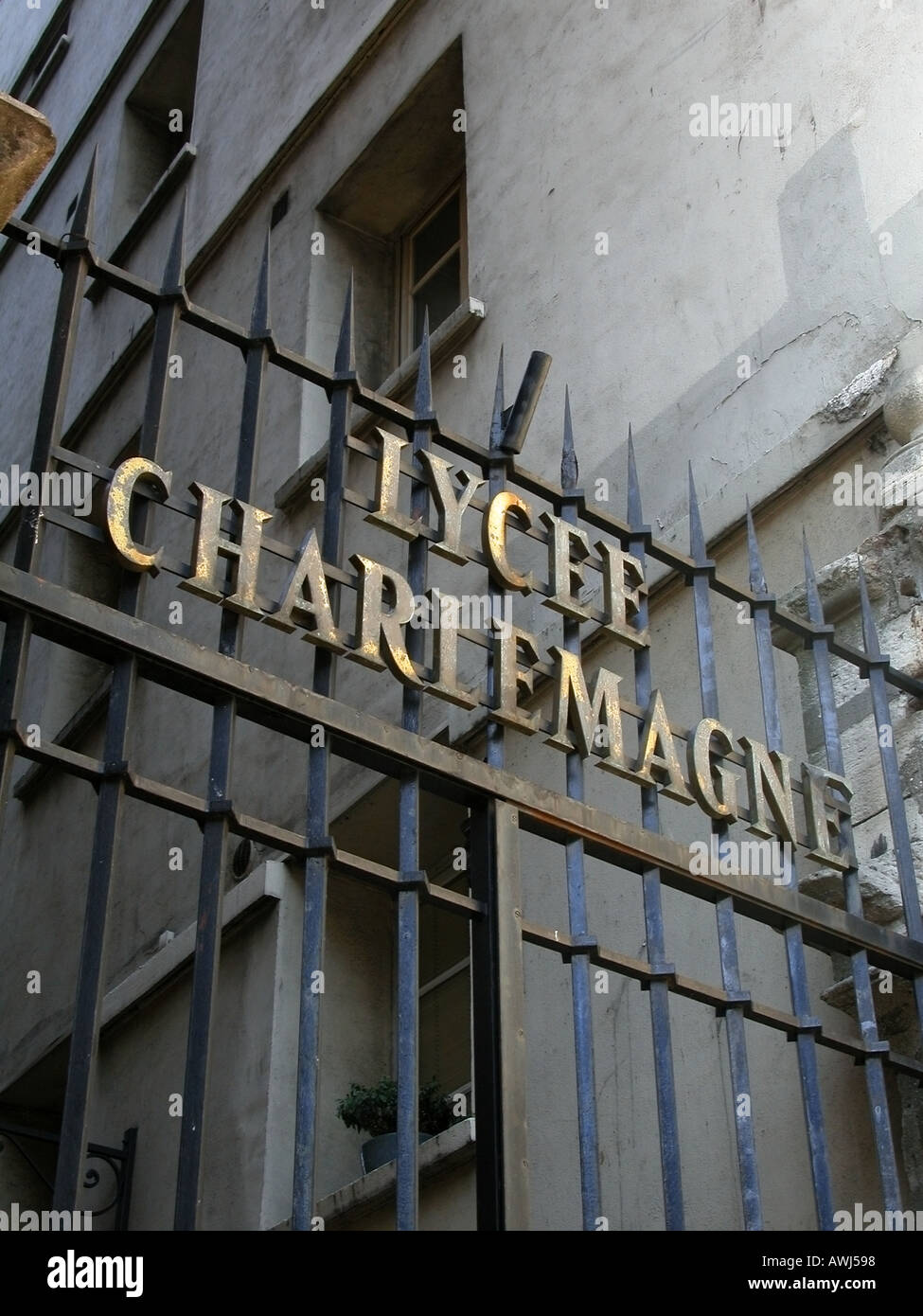 Paris gates to Lycee Charlemagne Stock Photo