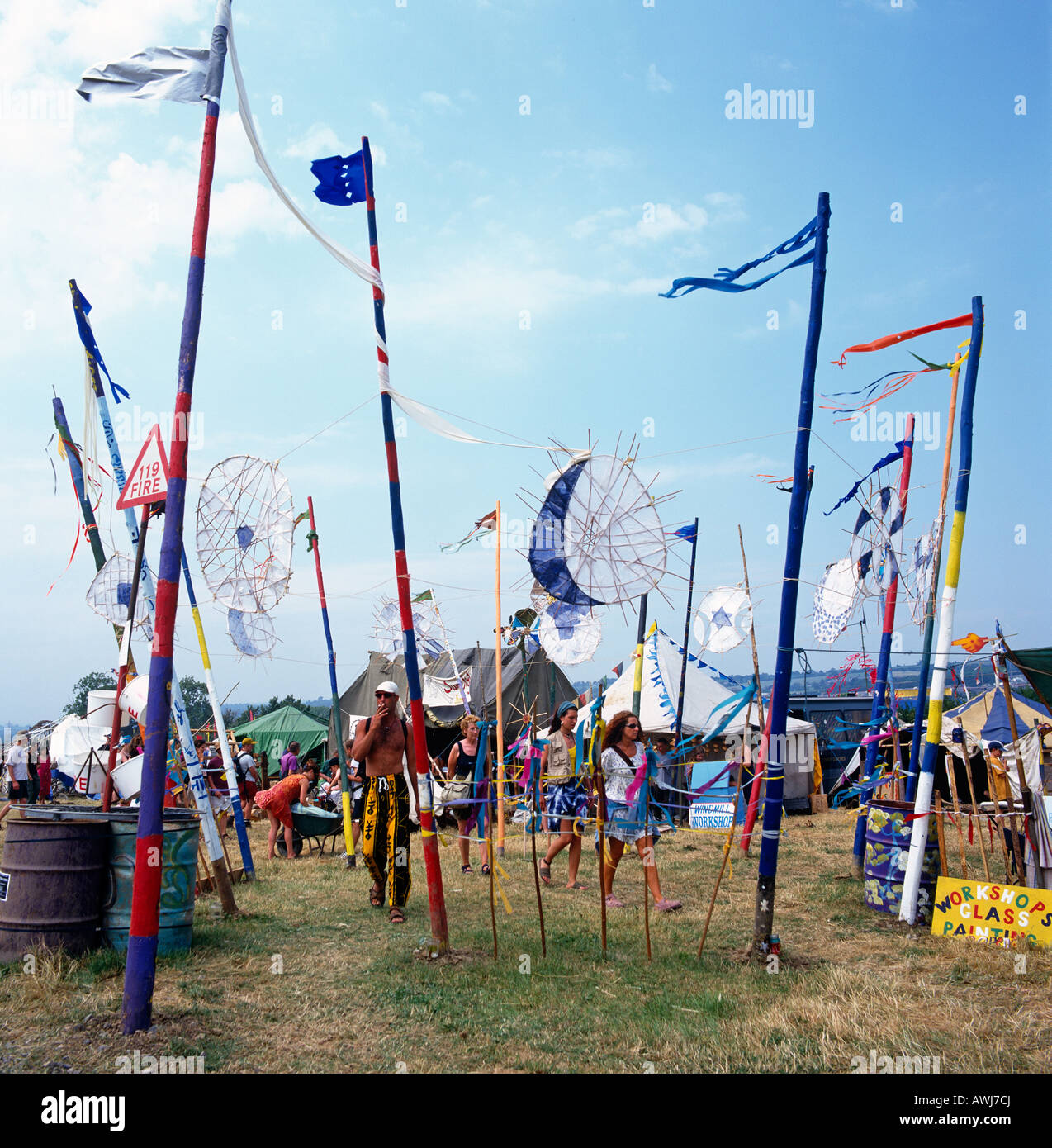 Collection Of Flags At Glastonbury Festival Somerset UK Europe Stock