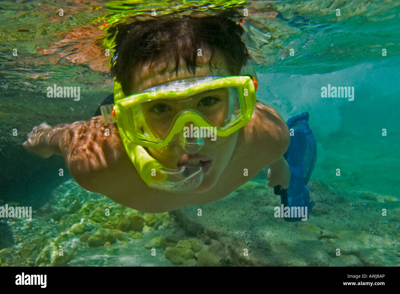 boy snorkeling at Chalkidiki Stock Photo Alamy