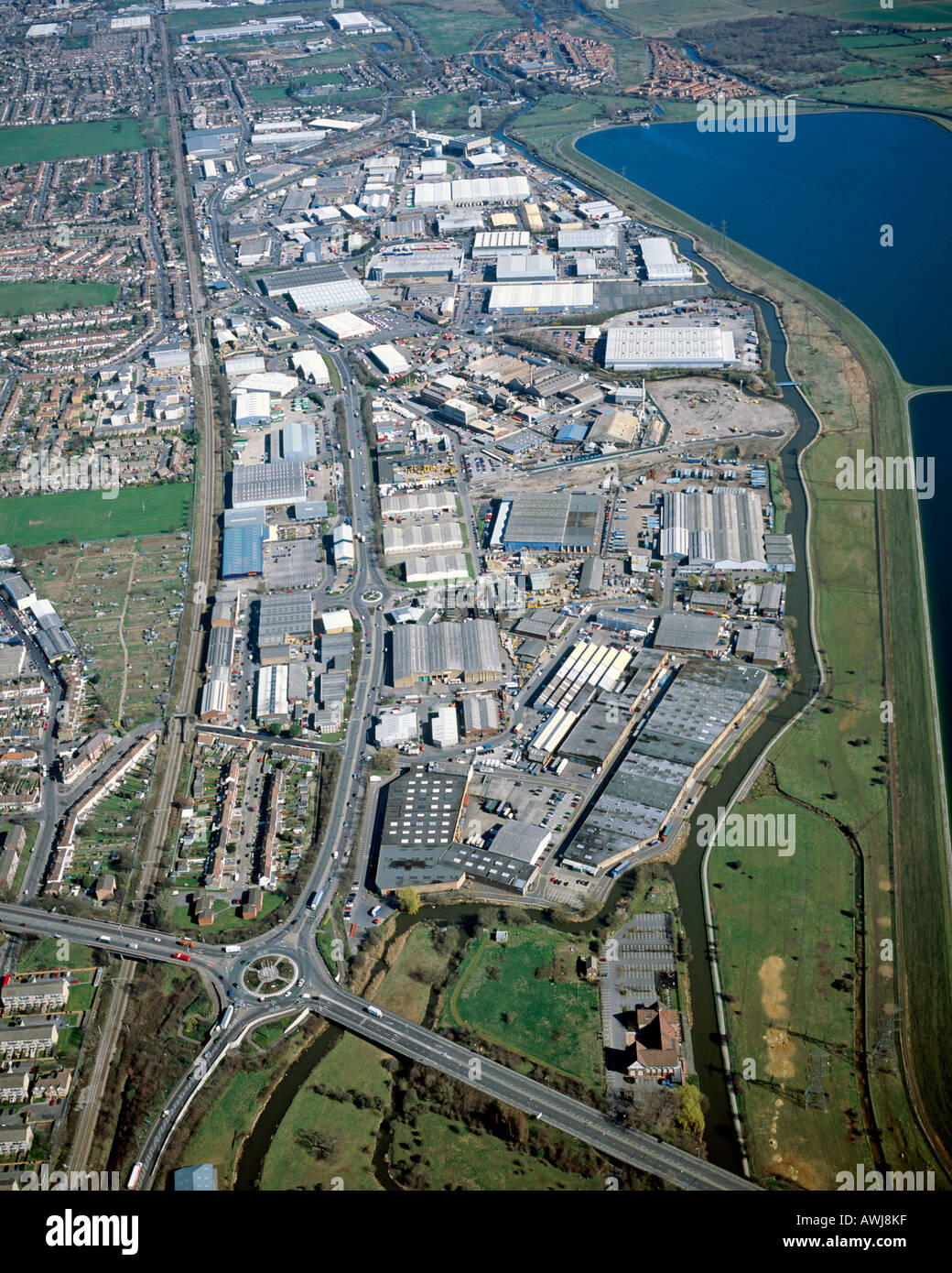 High level oblique aerial view north of Brimsddown and Lea Valley