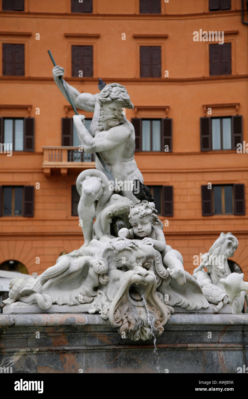 Statue of Neptune Piazza Navona Rome Stock Photo