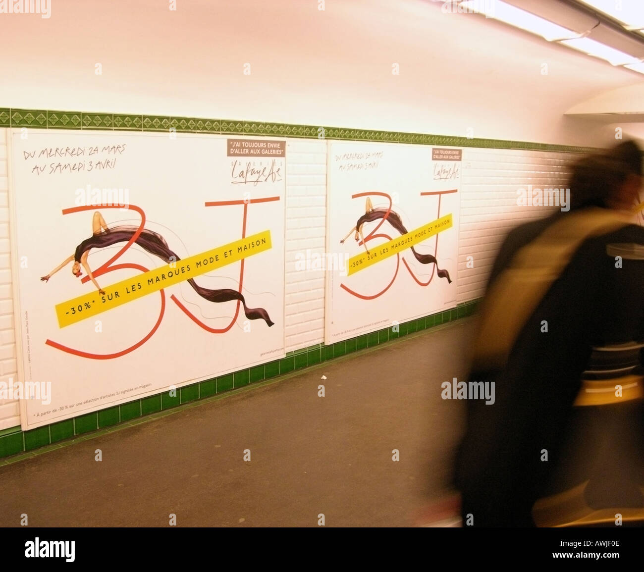 france paris underground station with advertisements for Galeries ...