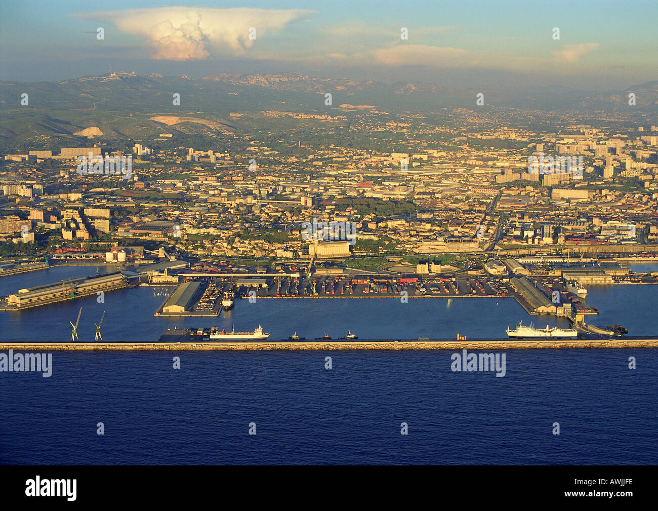 Aerial view of port city Stock Photo Alamy