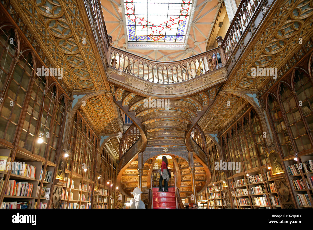 The elaborate and ornate art deco interior of the famous bookstore in