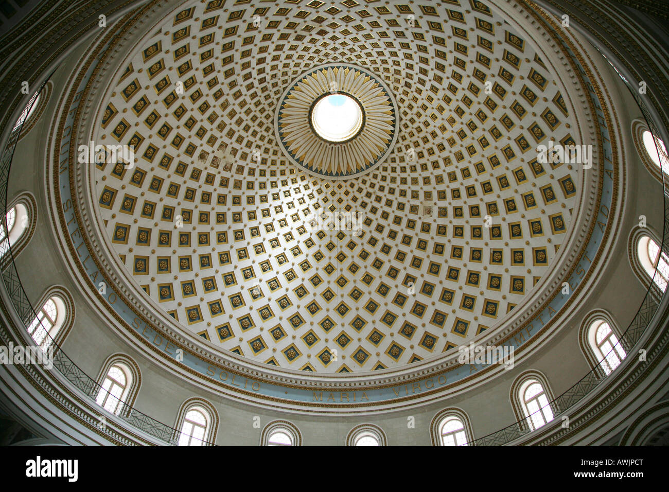 The dome inside the church of Santa Maria Mosta dome In Mosta Malta Stock Photo